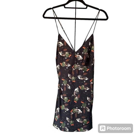 ZARA SATIN MERMAIDS PRINT V-NECK LOW BACK SLIP MINI DRESS XS - Picture 2 of 5